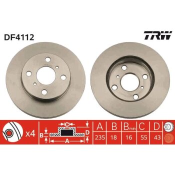 TRW Bremsscheibe DF4112 für 43512-YZZAH