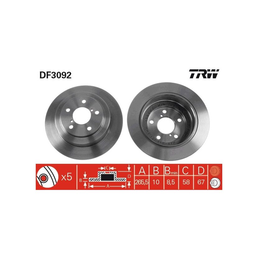 TRW Bremsscheibe DF3092 für 26710FA130
