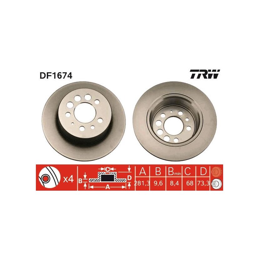 TRW Bremsscheibe DF1674 für 12057824