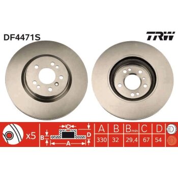 TRW Bremsscheibe DF4471S für A 164 421 13 12