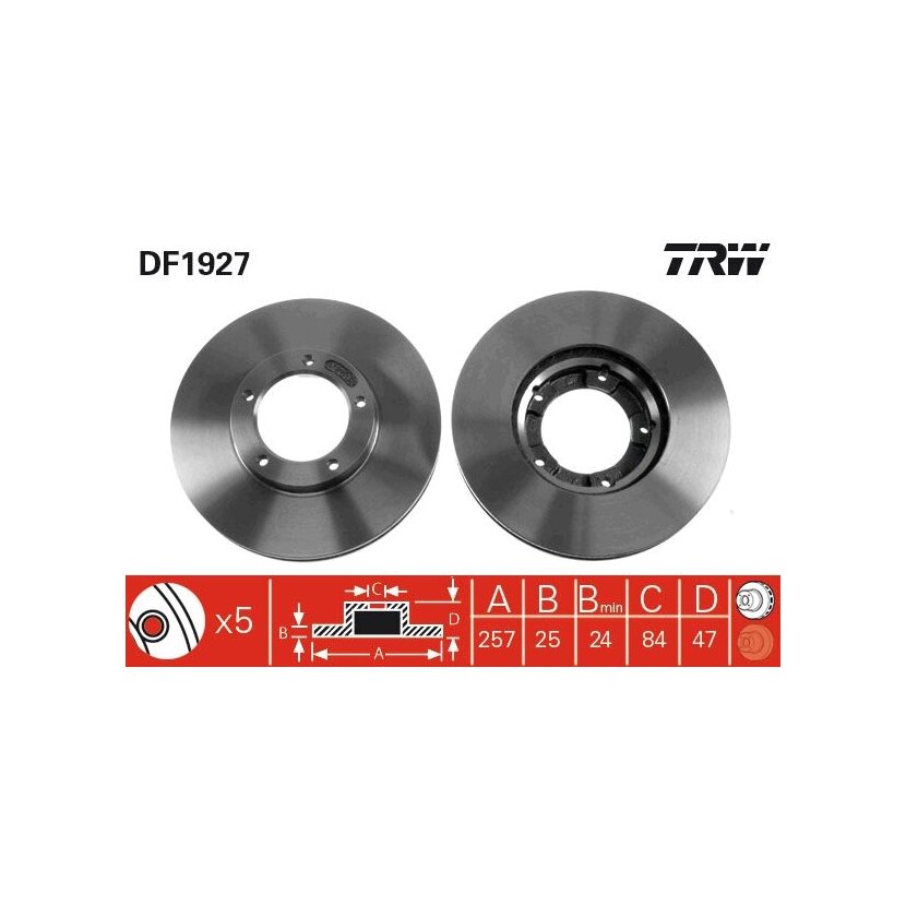 TRW Bremsscheibe DF1927 für 43512-35170