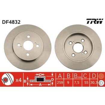 TRW Bremsscheibe DF4832 für 42431-52080