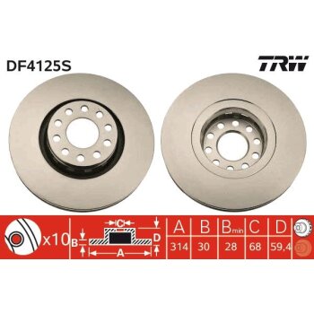 TRW Bremsscheibe DF4125S für 441 615 301 AA