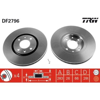 TRW Bremsscheibe DF2796 für 4246 L8