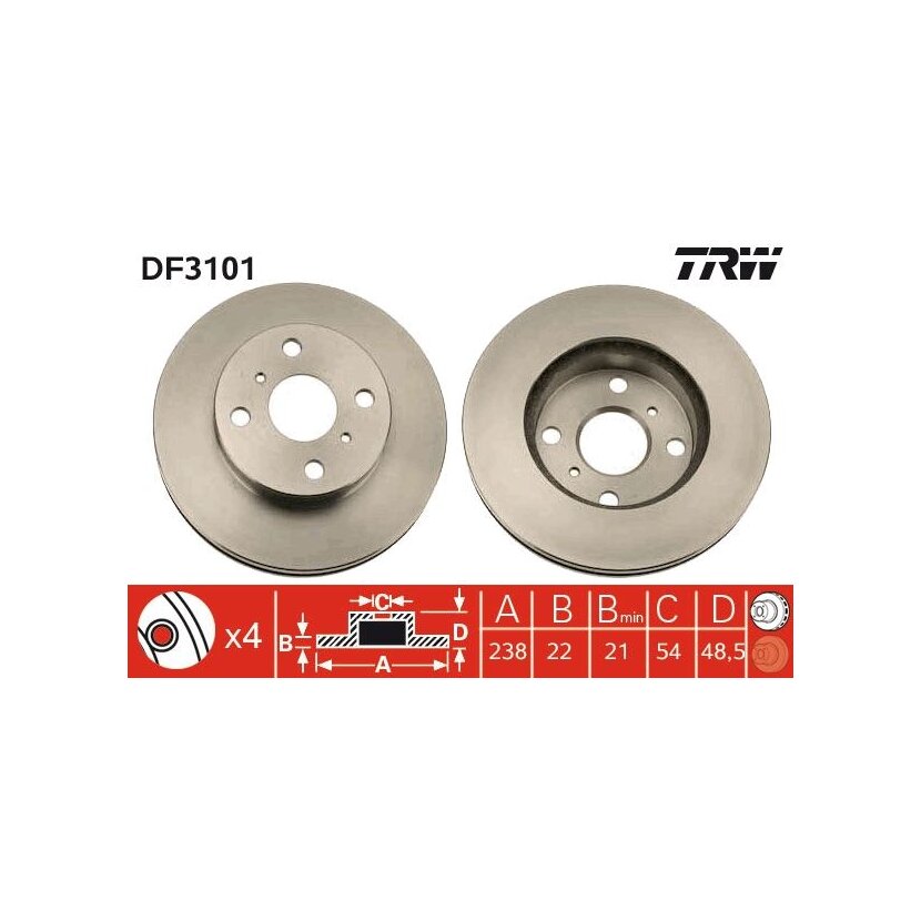 TRW Bremsscheibe DF3101 für 43512-20260