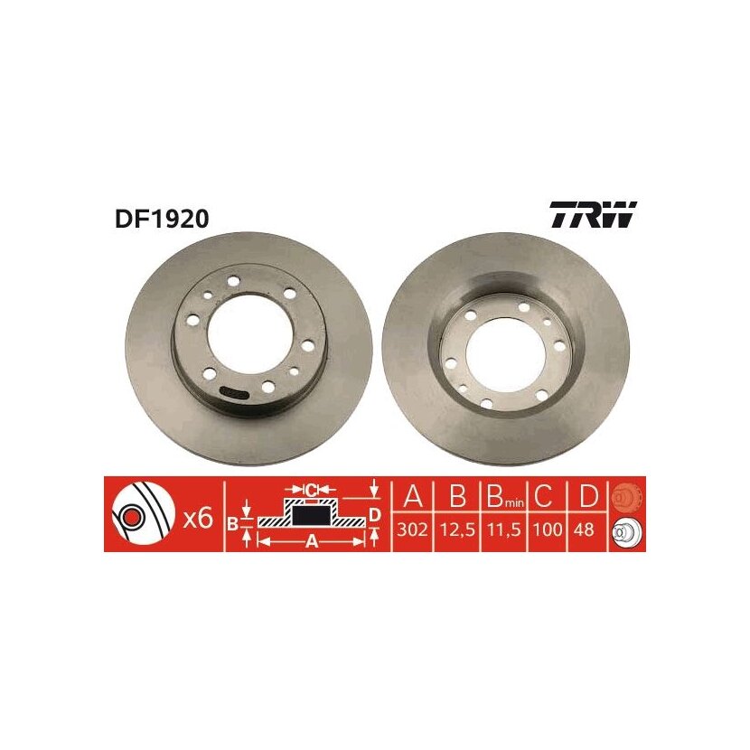 TRW Bremsscheibe DF1920 für 43512-35070
