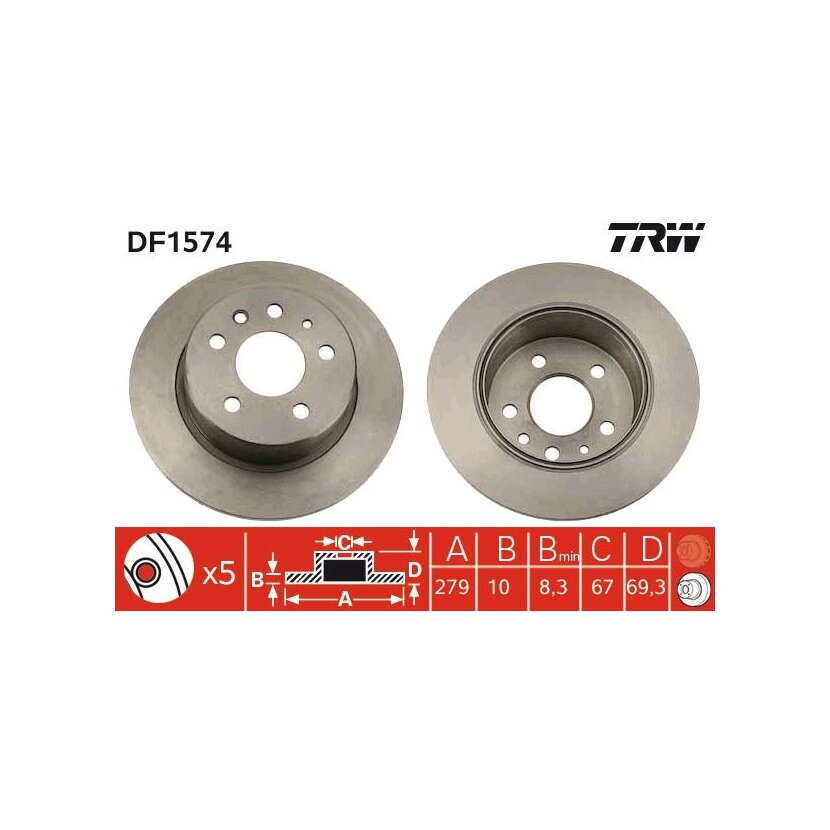 TRW Bremsscheibe DF1574 für A 115 423 04 12