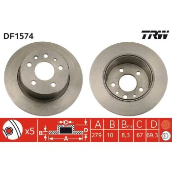 TRW Bremsscheibe DF1574 für A 115 423 04 12