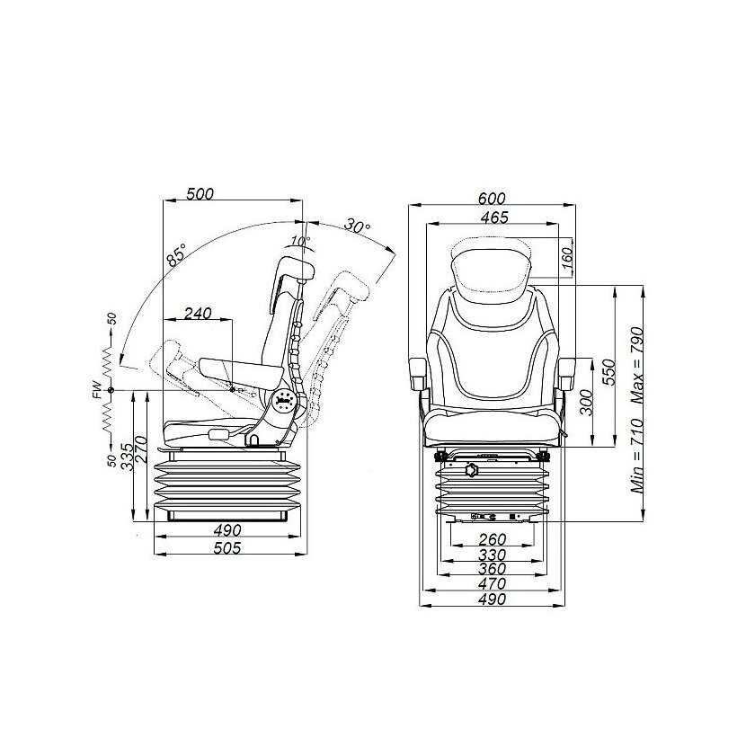 Komfortsitz Black Star BS 1231 M - mechanisch - Traktorsitz Staplersitz Baumaschinensitz