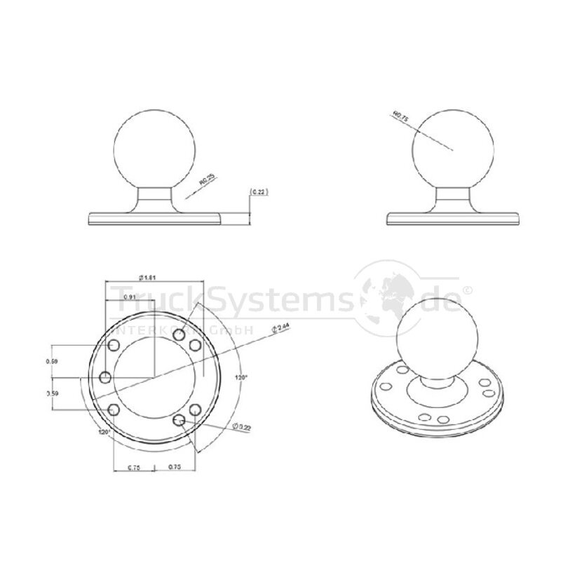 RAM MOUNTS Basisplatte rund mit C-Kugel