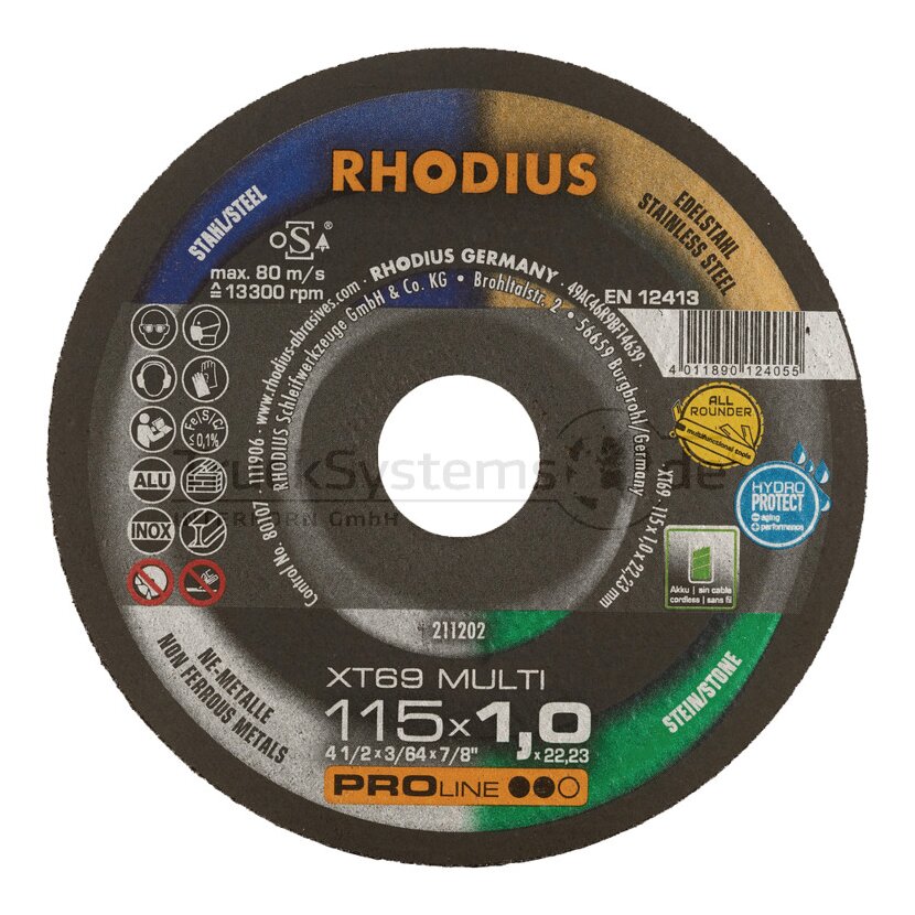 RHODIUS Trennscheibe XT69 MULTI 115 x1,0x 22,23