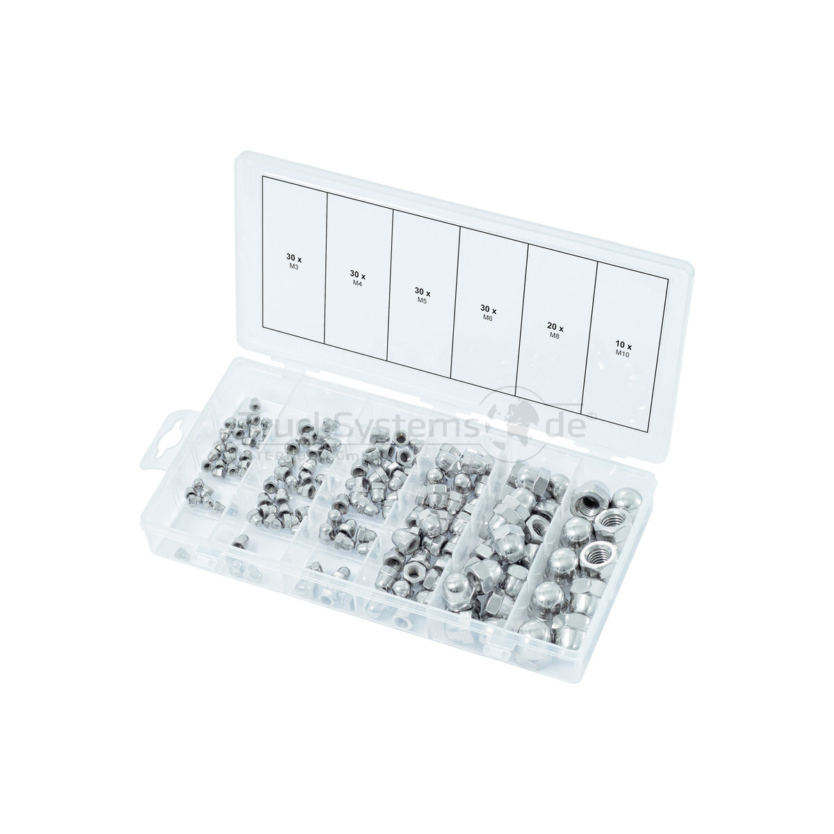 KS Tools Sort. Hutmutter,DIN1587,V2A, 150-tlg