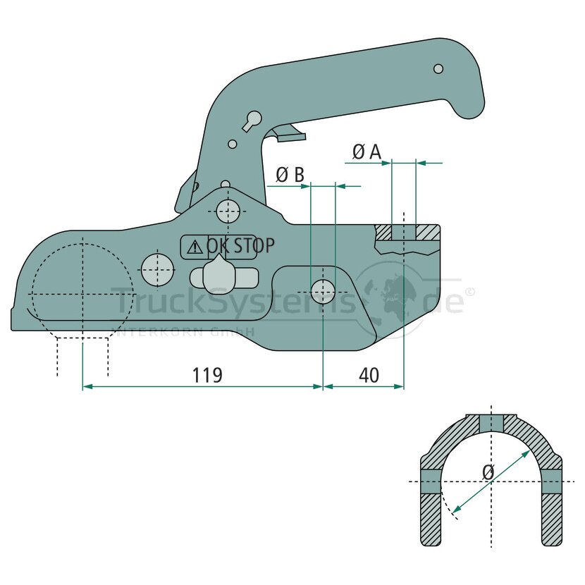 Winterhoff Zugkugelkupplung, 3500 kg, WW 350 R-B Ausfür R-B,  Durchmesser 50, Bohrung 12,5mm