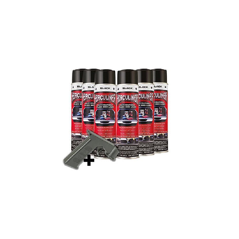 Herculiner  7m2 Spray 6x schwarz Beschichtung passend für Ladefläche PU Laderaumbeschichtung Ladefläche Ladewanne Beschichtung Pickup Bedliner - HHERCSPRAYBLACK6_X