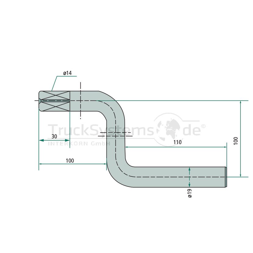 HAACON Kurbel mit 14mm Vierkant Länge 100mm  - 112218