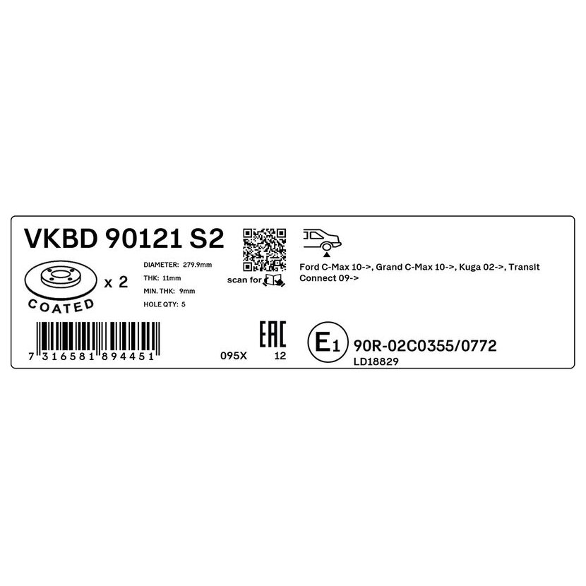 SKF Bremsscheibe VKBD 90121 S2 - VKBD90121S2 für 1683383