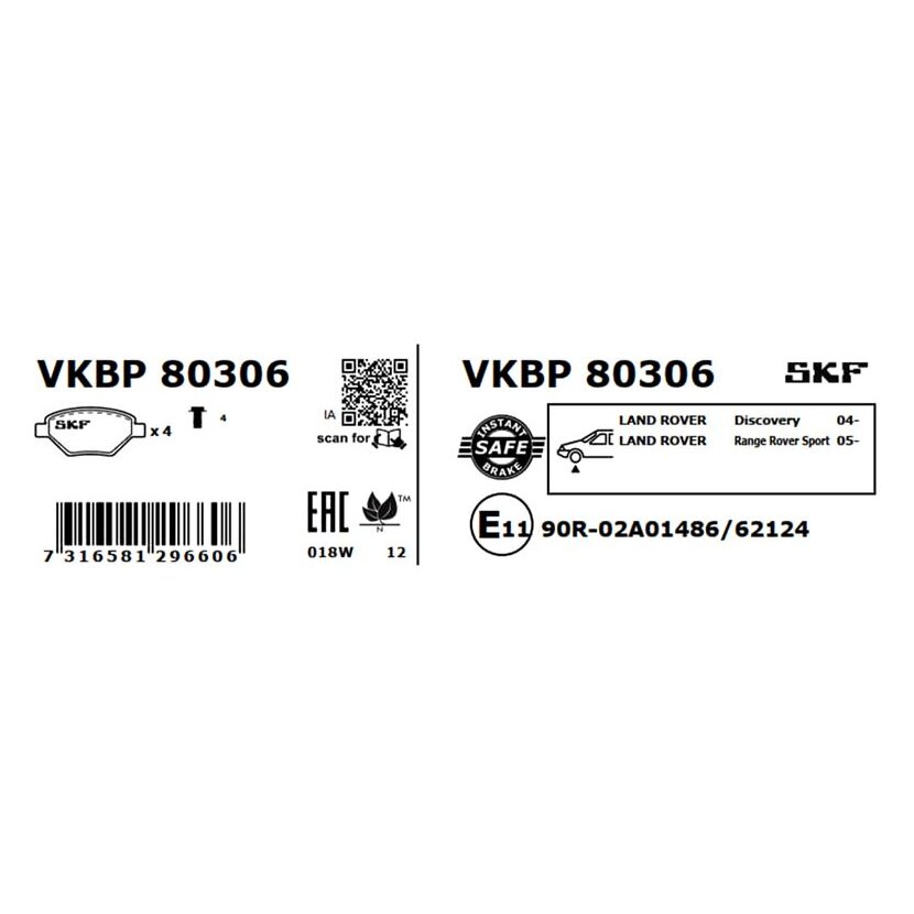 SKF Bremsbelagsatz, Scheibenbremse VKBP 80306 - VKBP80306 für 4H222D007DA