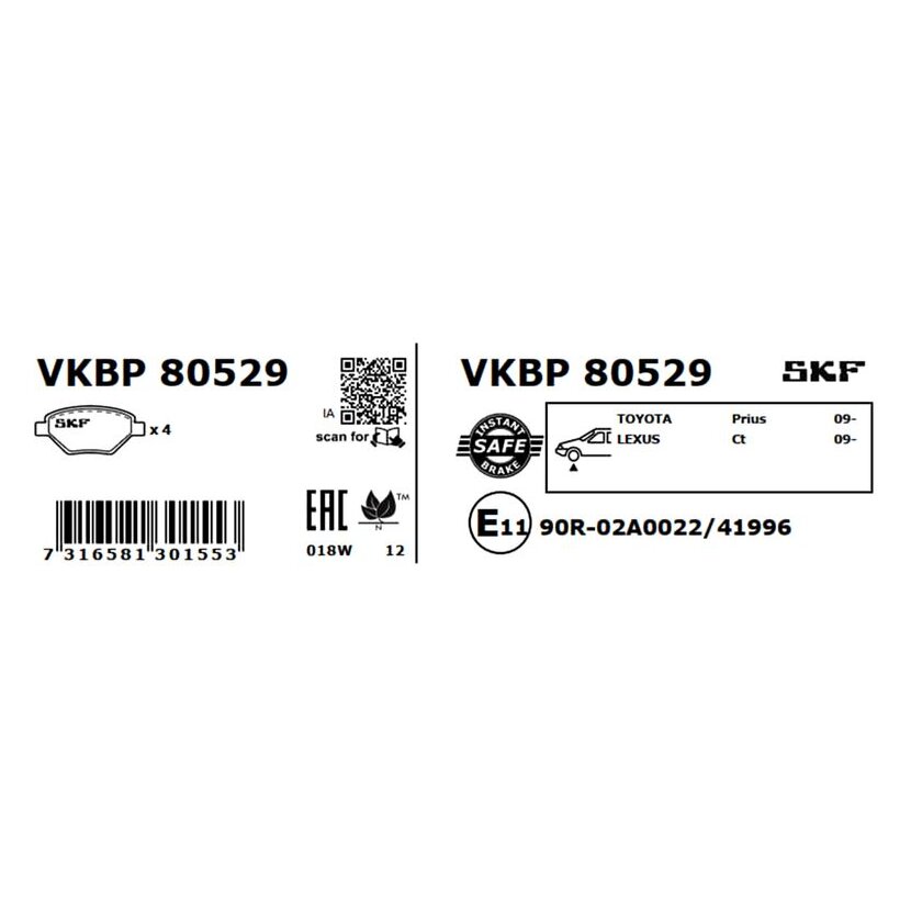 SKF Bremsbelagsatz, Scheibenbremse VKBP 80529 - VKBP80529 für 04465-0W140