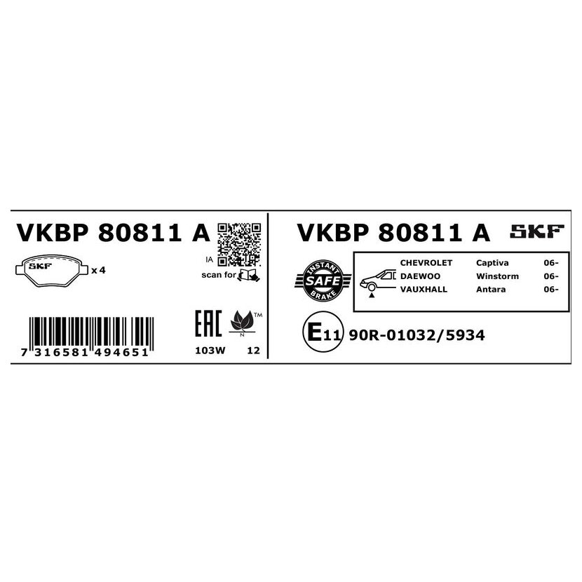 SKF Bremsbelagsatz, Scheibenbremse VKBP 80811 A - VKBP80811A für 48 10 774