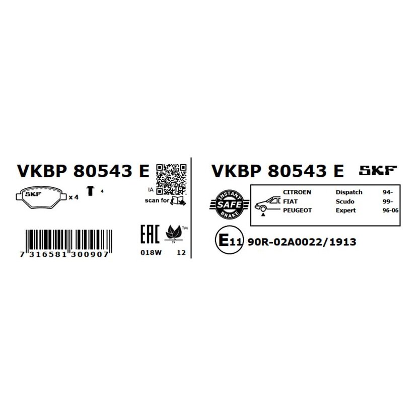 SKF Bremsbelagsatz, Scheibenbremse VKBP 80543 E - VKBP80543E für 1611458180
