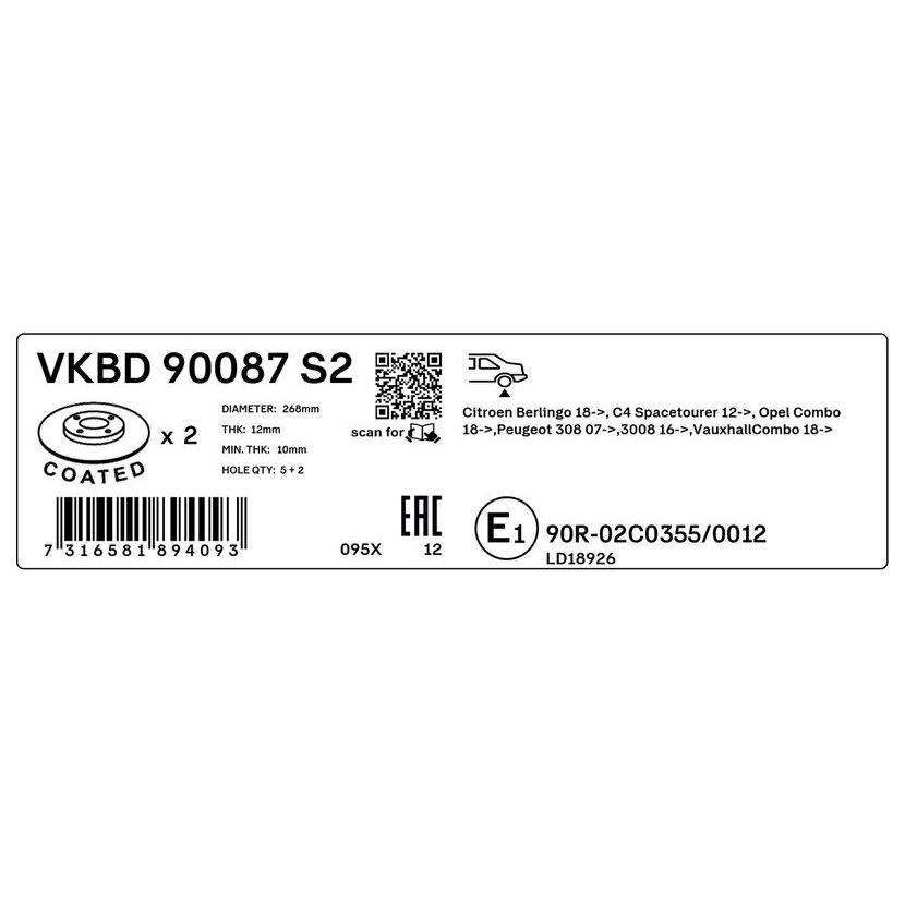 SKF Bremsscheibe VKBD 90087 S2 - VKBD90087S2 für 1609582880