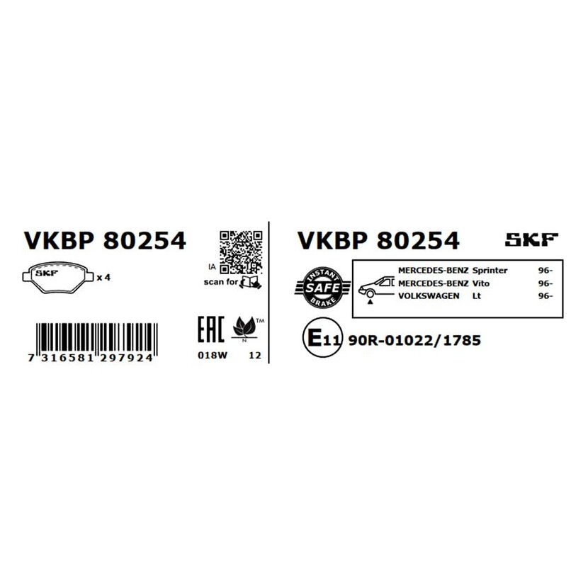 SKF Bremsbelagsatz, Scheibenbremse VKBP 80254 - VKBP80254 für 002 420 3920