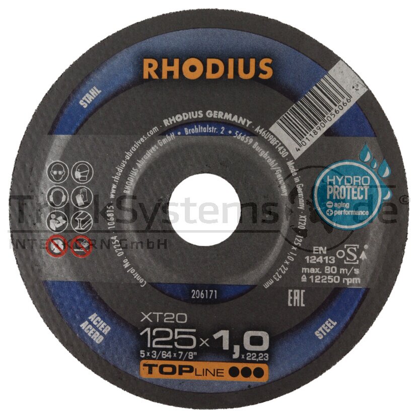 RHODIUS Trennscheibe XT20 125 x 1 0 x 22 23 mm extradünn Stahl  - 206171