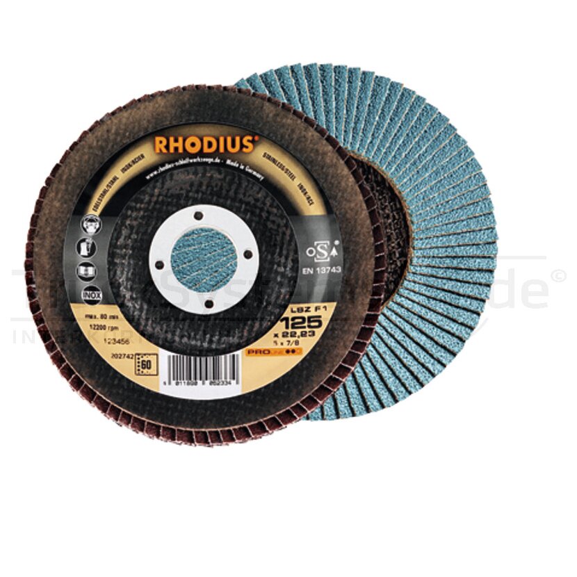 RHODIUS Lamellenschleifscheibe Edelstahl schräg 125 22 23 mm K40  - 202735