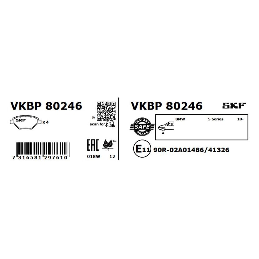 SKF Bremsbelagsatz, Scheibenbremse VKBP 80246 - VKBP80246 für 3411 2449 269