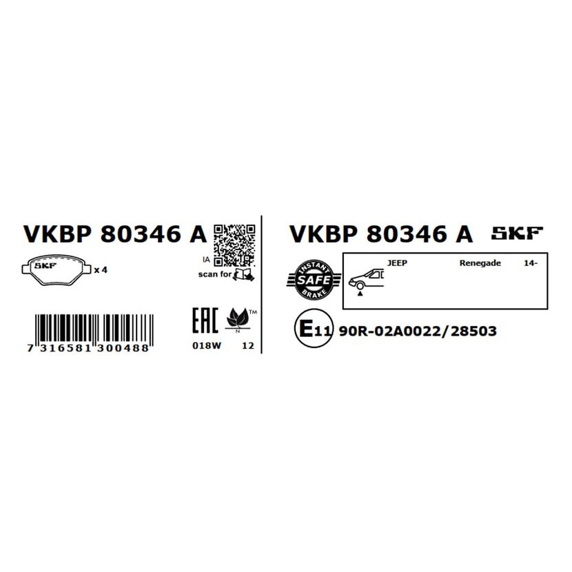 SKF Bremsbelagsatz, Scheibenbremse VKBP 80346 A - VKBP80346A für 52094174