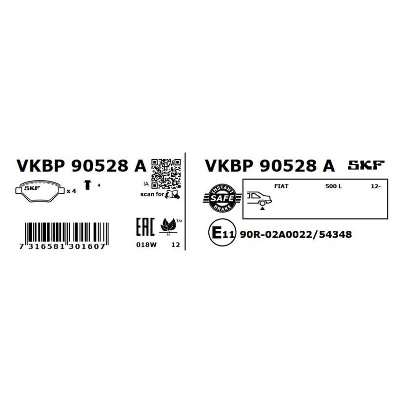 SKF Bremsbelagsatz, Scheibenbremse VKBP 90528 A - VKBP90528A für 77366456