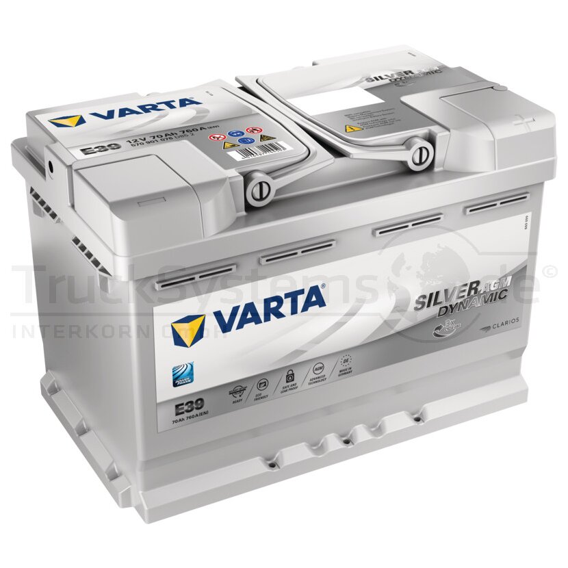 VARTA Starterbatterie 12V 70Ah AGM 570901076D852 SILVER Dynamic 760A - 04016987144503