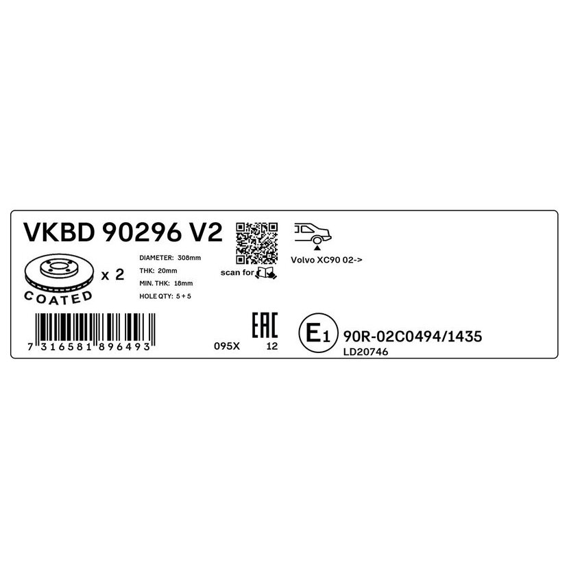 SKF Bremsscheibe VKBD 90296 V2 - VKBD90296V2 für 31423152